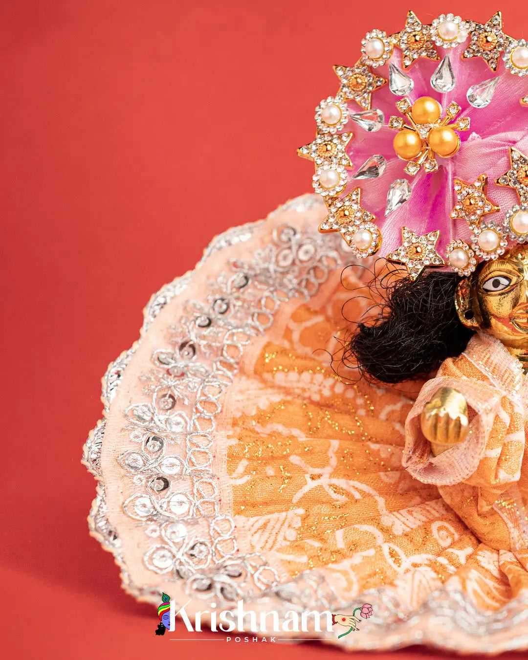 Cotton Orange With Silver Work For Laddu Gopal (Without Pagdi ) - Krishnam Poshak