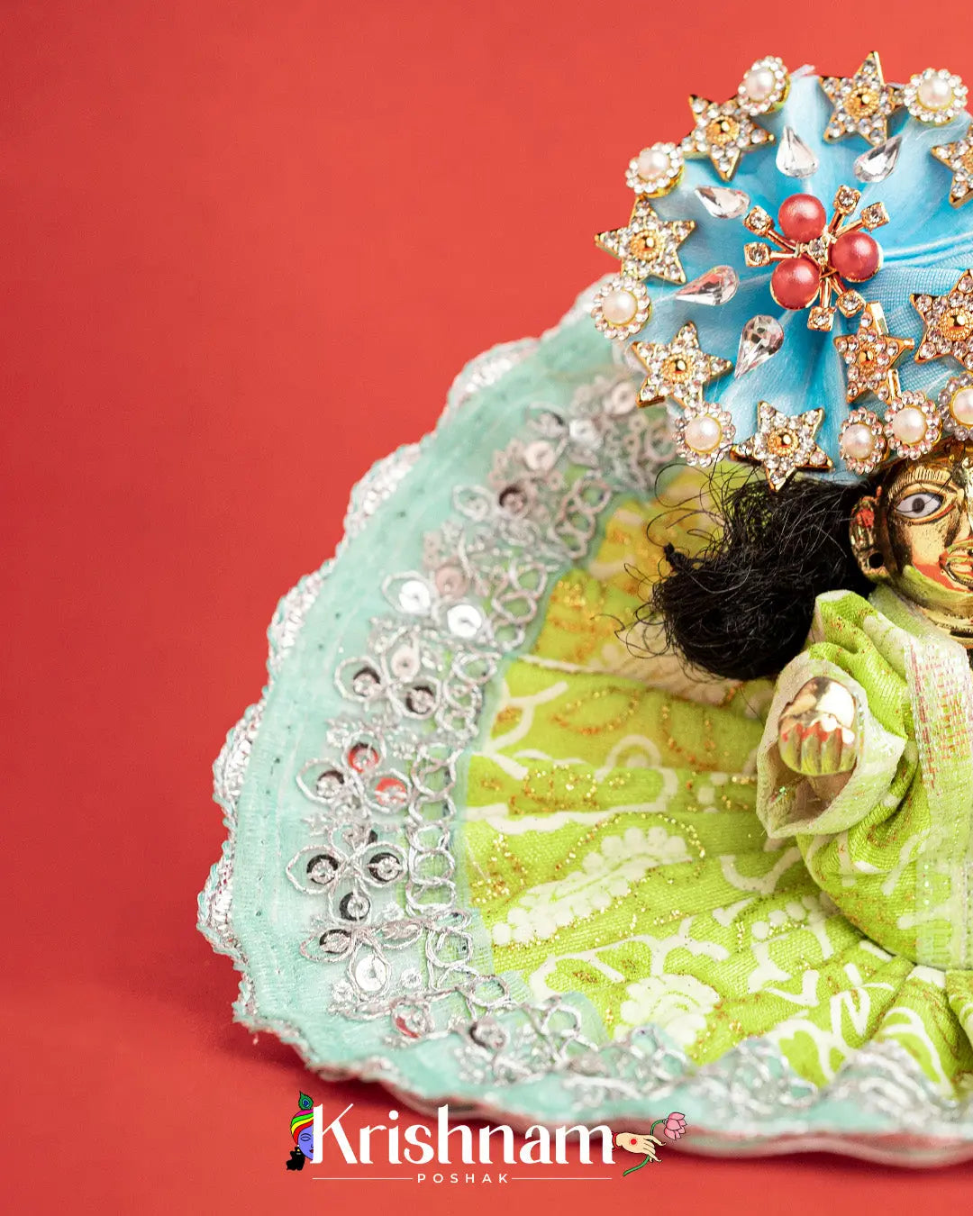 Cotton Green With Silver Work For Laddu Gopal (Without Pagdi ) - Krishnam Poshak