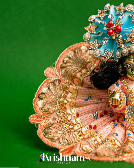 Peach Kota Doria Dress for Laddu Gopal (Pagdi Not Included) Lord of Universe