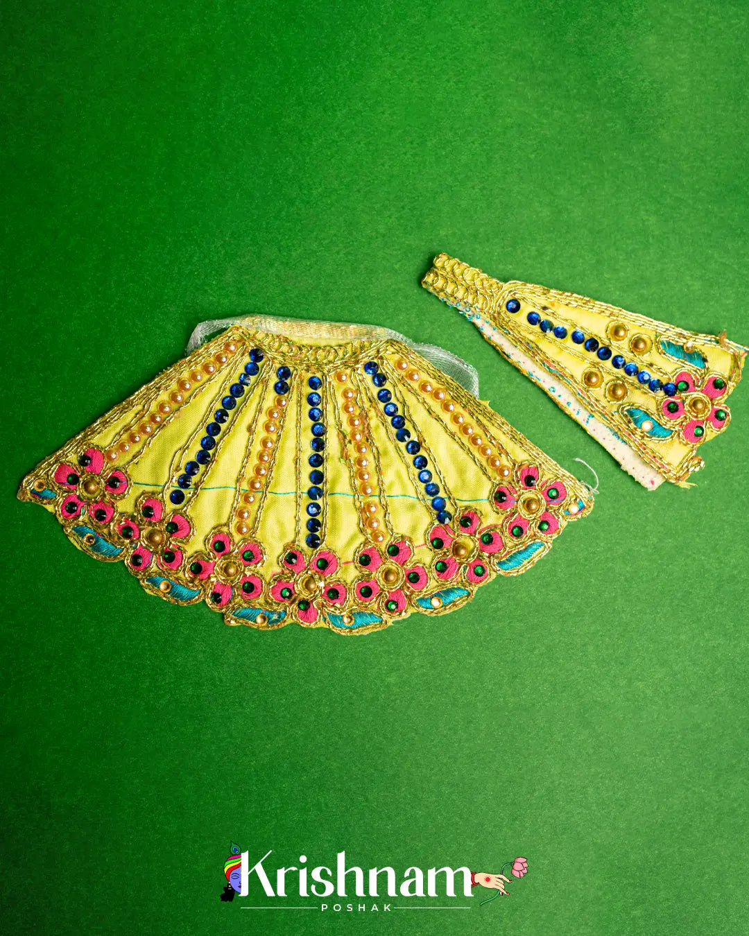 Khatu Shyam Ji Colored Floral Embroidery Heavy Dress (Dress Only) (4 Inch Size) - Krishnam Poshak