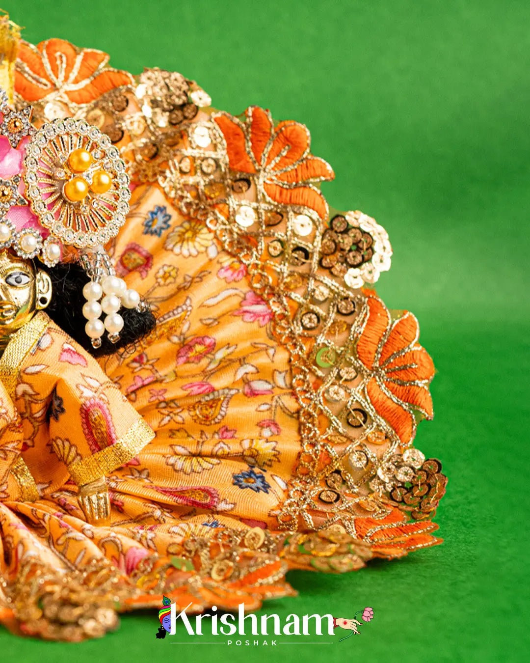 Orange Floral Dress For Laddu Gopal (Without Pagdi ) - Krishnam Poshak