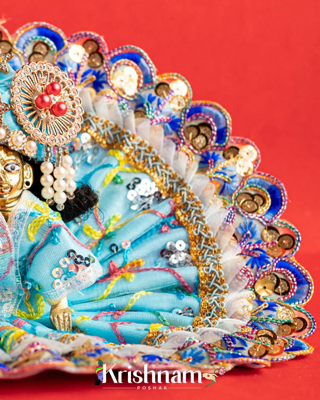 Net Blue Dress With Thread work For Laddu Gopal (Without Pagdi ) - Lord of Universe