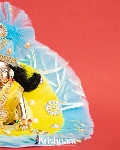 Sky Blue & Yellow Net Dress for Laddu Gopal (Pagdi Included) - Krishnam Poshak