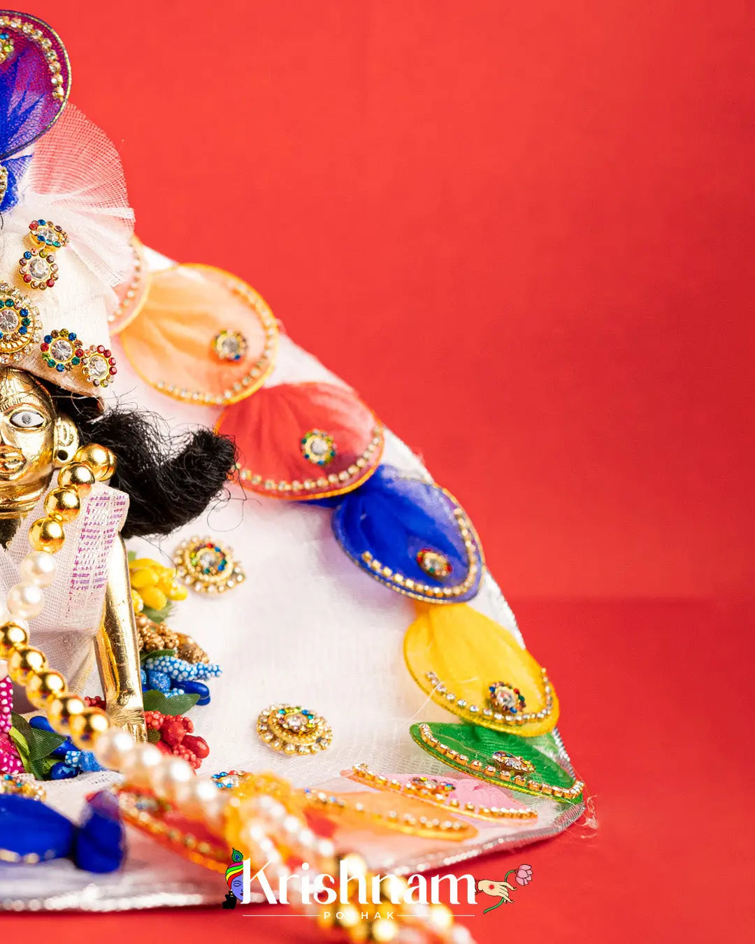 White Handmade Dress For Laddu Gopal (Pagdi & Patka Included) - Krishnam Poshak