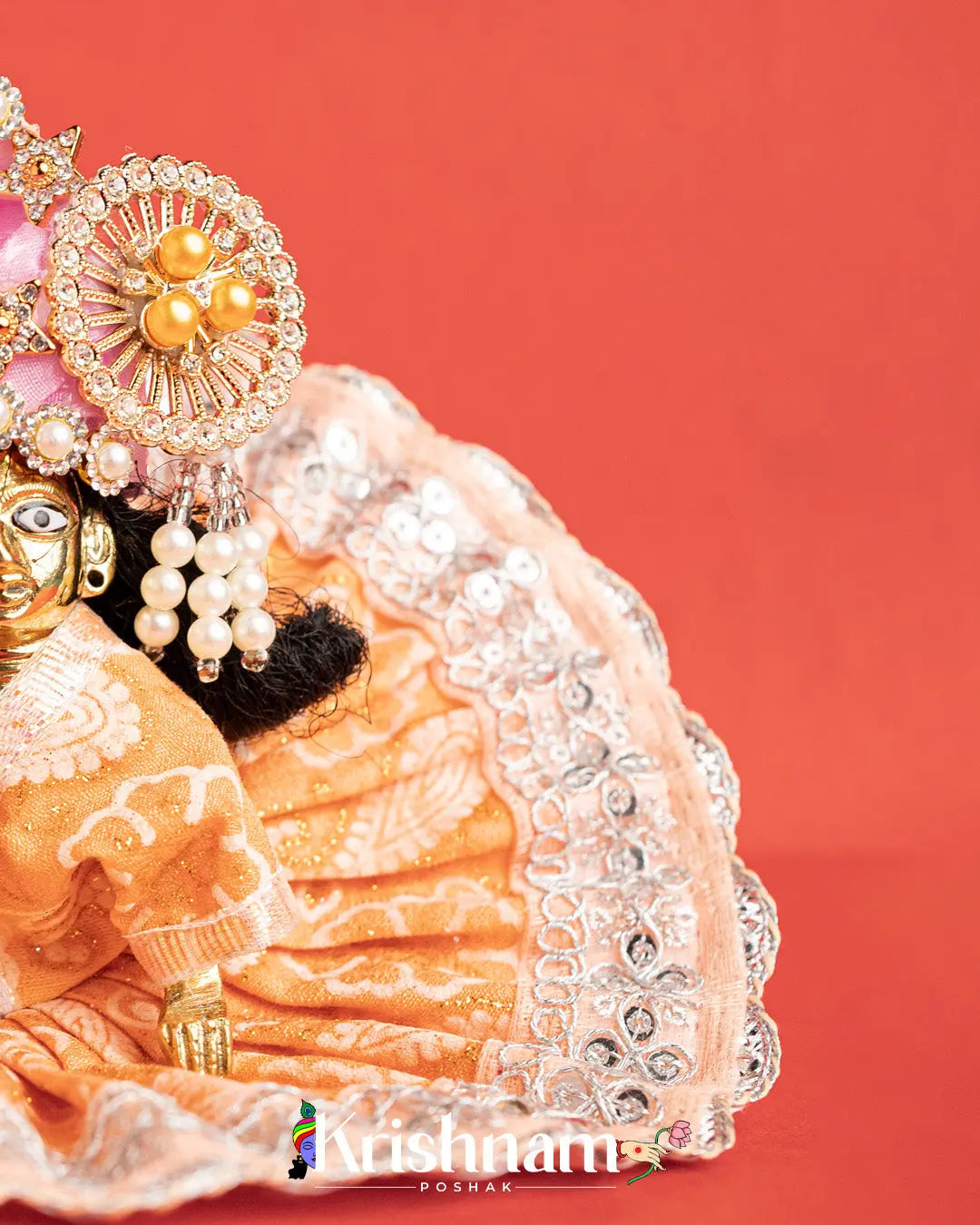 Cotton Orange With Silver Work For Laddu Gopal (Without Pagdi ) - Krishnam Poshak