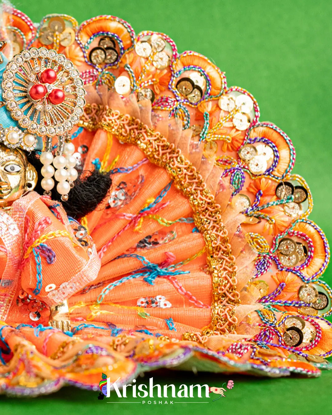 Net Orange Dress With Thread work For Laddu Gopal (Without Pagdi ) - Krishnam Poshak