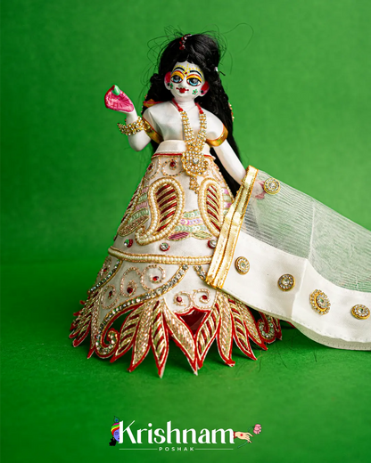 "Exquisite Handmade White Radha Krishna Dress - Crafted with Love in Kolkata" (Dress Only) (Pagdi Not Included) - Krishnam Poshak