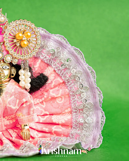 Cotton Pink Dress With Silver Work For Laddu Gopal (Without Pagdi ) - Krishnam Poshak