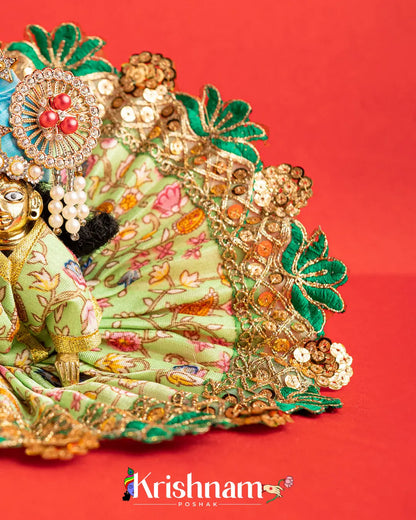 Green Floral Dress For Laddu Gopal (Without Pagdi ) - Krishnam Poshak