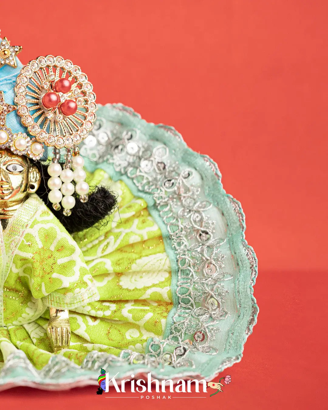 Cotton Green With Silver Work For Laddu Gopal (Without Pagdi ) - Krishnam Poshak