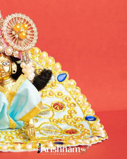Sky Blue Dress With Golden Work For Laddu Gopal (Without Pagdi ) - Krishnam Poshak