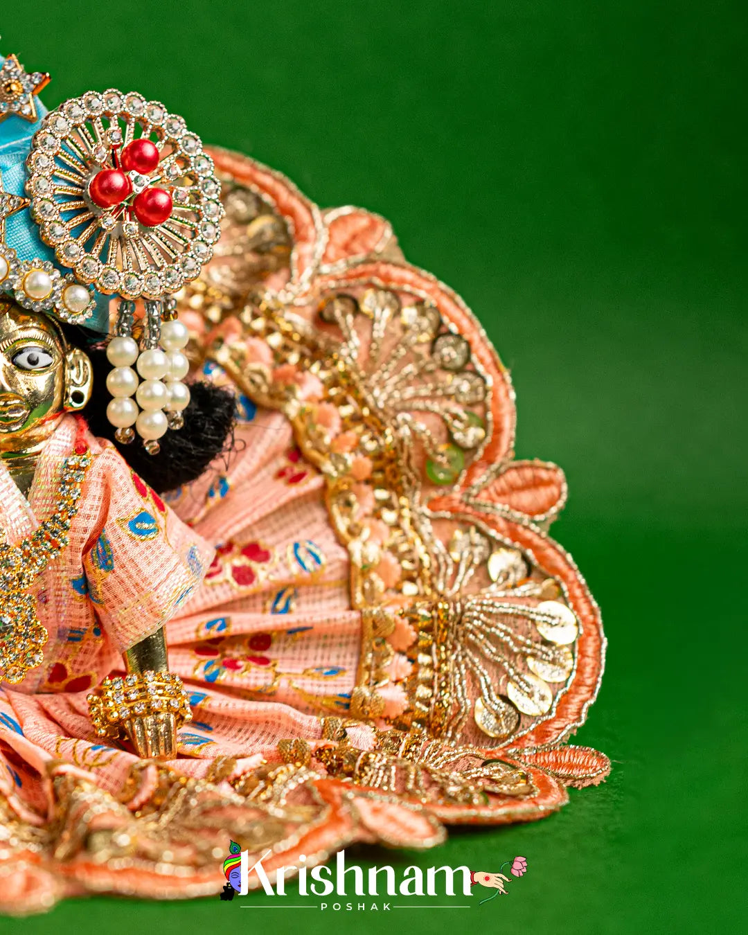Peach Kota Doria Dress for Laddu Gopal (Pagdi Not Included) Krishnam Poshak