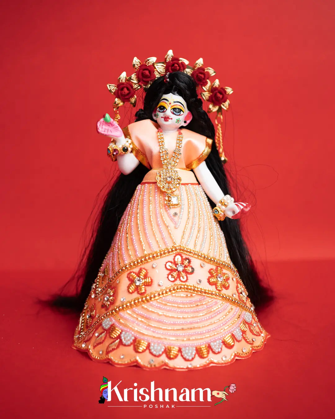 "Exquisite Handmade Peach Radha Krishna Dresses - Crafted with Love in Kolkata" (Dress Only) (Pagdi Not Included) Krishnam Poshak