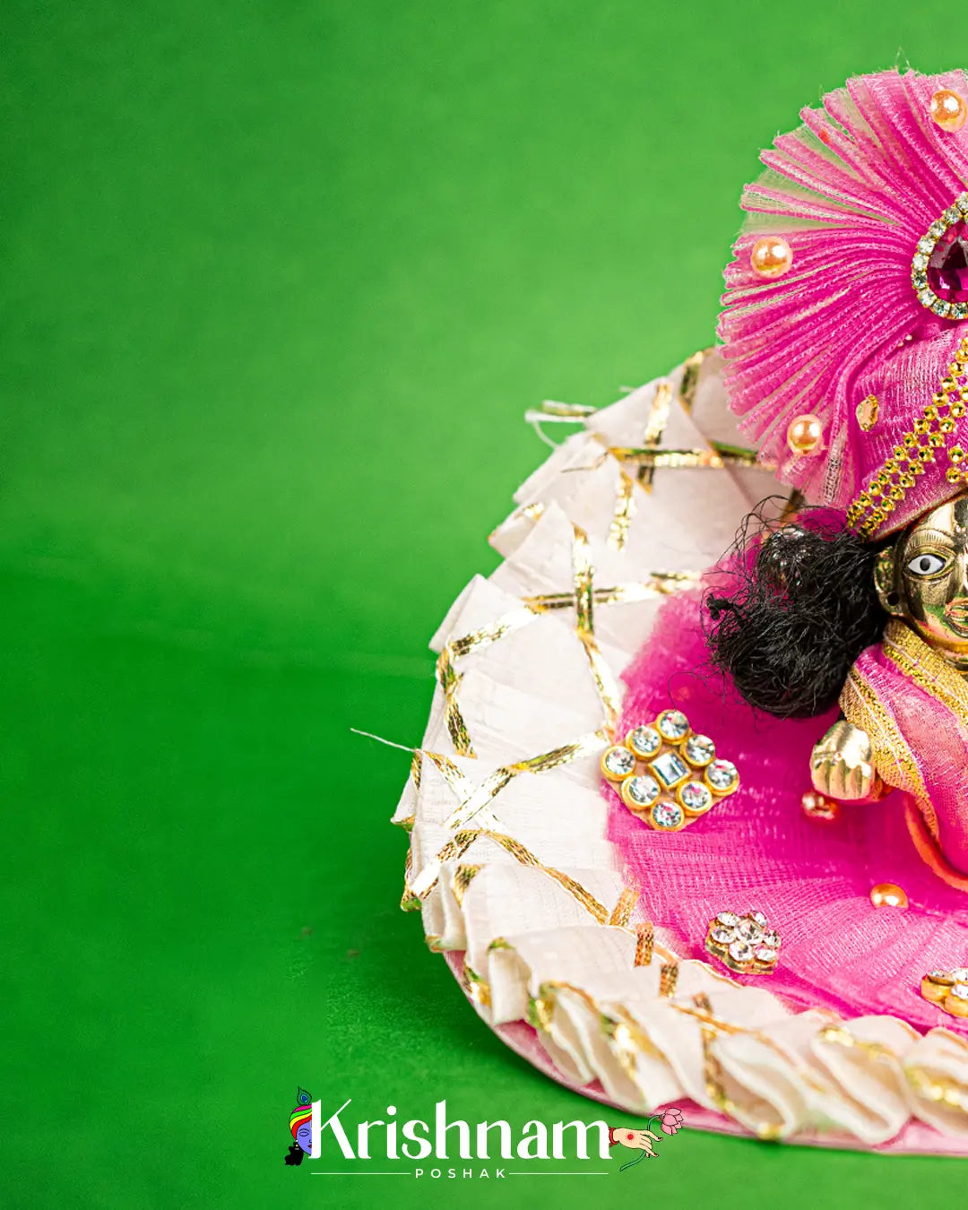 White & Pink Kota Doria Silk Dress for Laddu Gopal (Pagdi Included) Krishnam Poshak