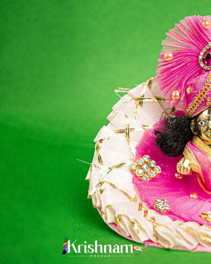 White & Pink Kota Doria Silk Dress for Laddu Gopal (Pagdi Included) Krishnam Poshak