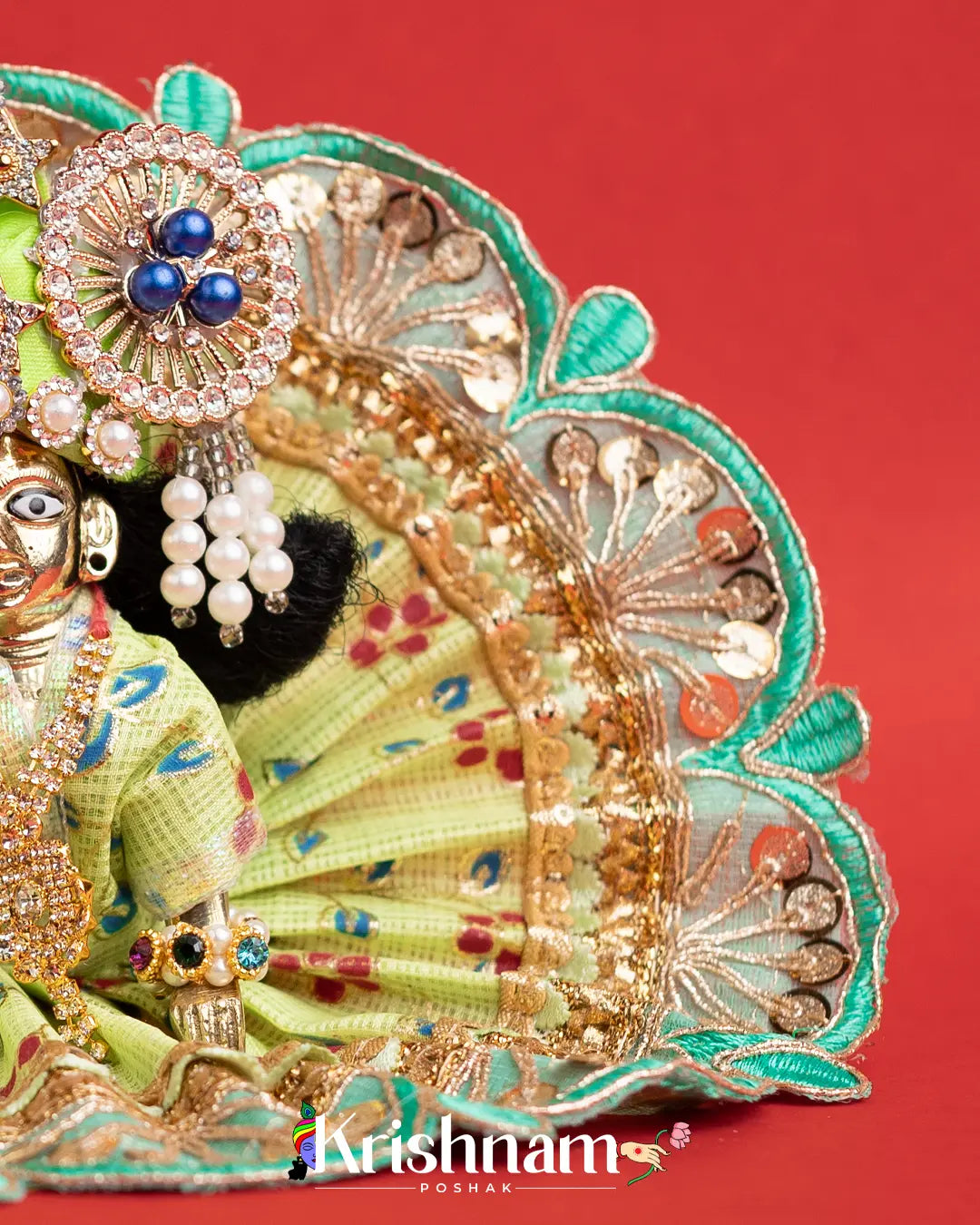 Green Kota Doria Dress for Laddu Gopal (Pagdi Not Included) Krishnam Poshak