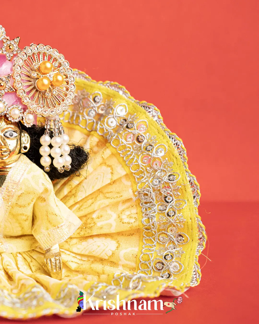Cotton Yellow With Silver Work For Laddu Gopal (Without Pagdi ) - Krishnam Poshak