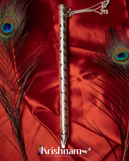 Elegant Holy Silver Handmade Lord Krishna flute, Laddu Gopala Flute (71 Grams Approx.) - Krishnam Poshak
