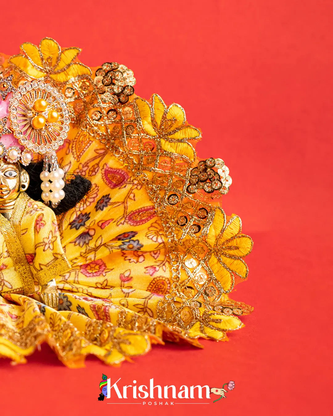 Yellow Floral Dress For Laddu Gopal (Without Pagdi ) - Krishnam Poshak