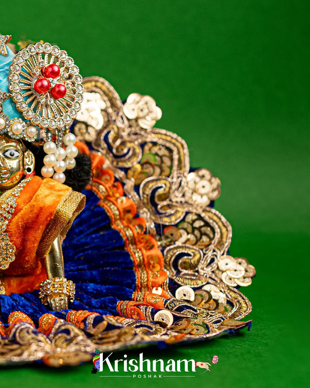 Velvet Blue Dress with Gota Border Laddu Gopal (Pagdi Not Included) - Krishnam Poshak