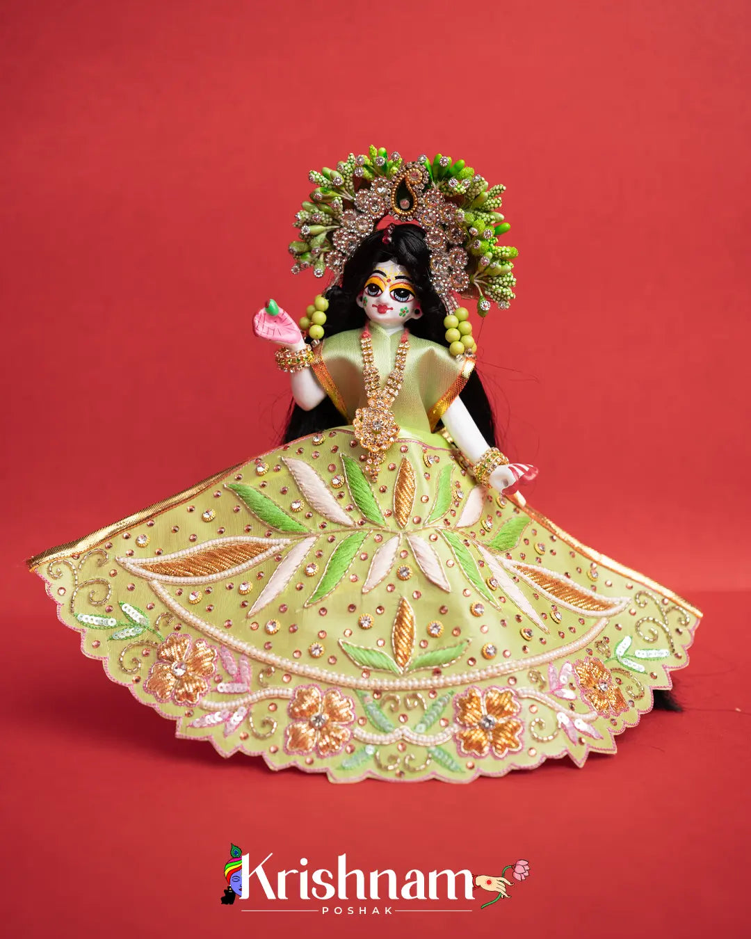 Exquisite Handmade Green Radha Krishna Dress - Crafted with Love in Kolkata" (Dress Only) (Pagdi Not Included) - Krishnam Poshak