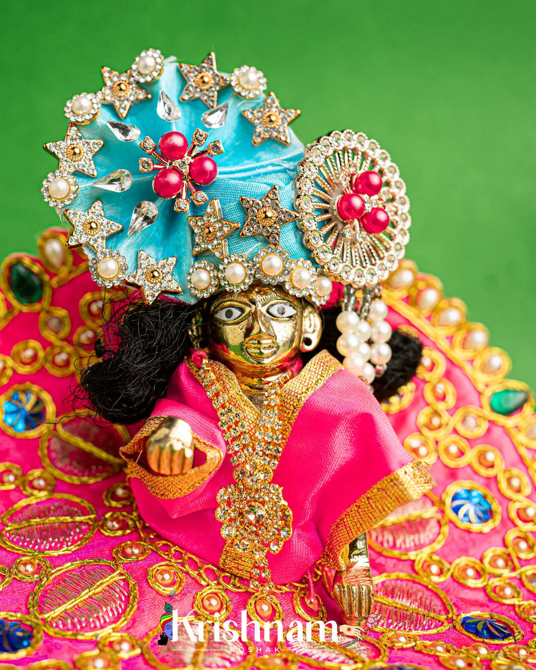 Pink Dress With Golden Work For Laddu Gopal (Without Pagdi ) - Krishnam Poshak