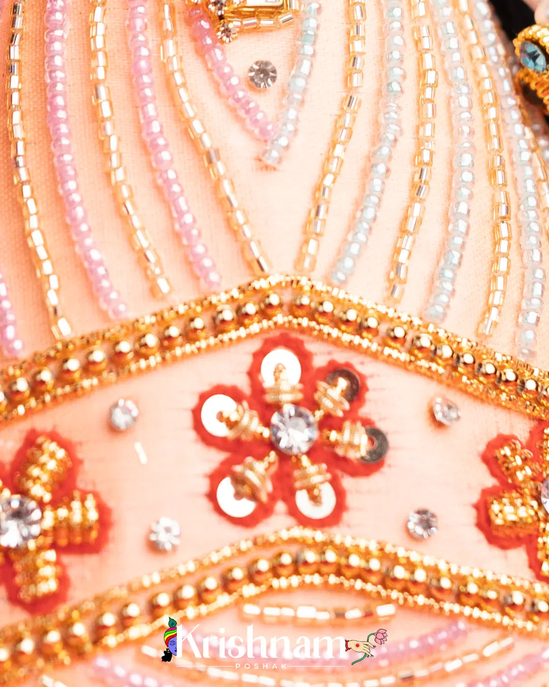 "Exquisite Handmade Peach Radha Krishna Dresses - Crafted with Love in Kolkata" (Dress Only) (Pagdi Not Included) Krishnam Poshak