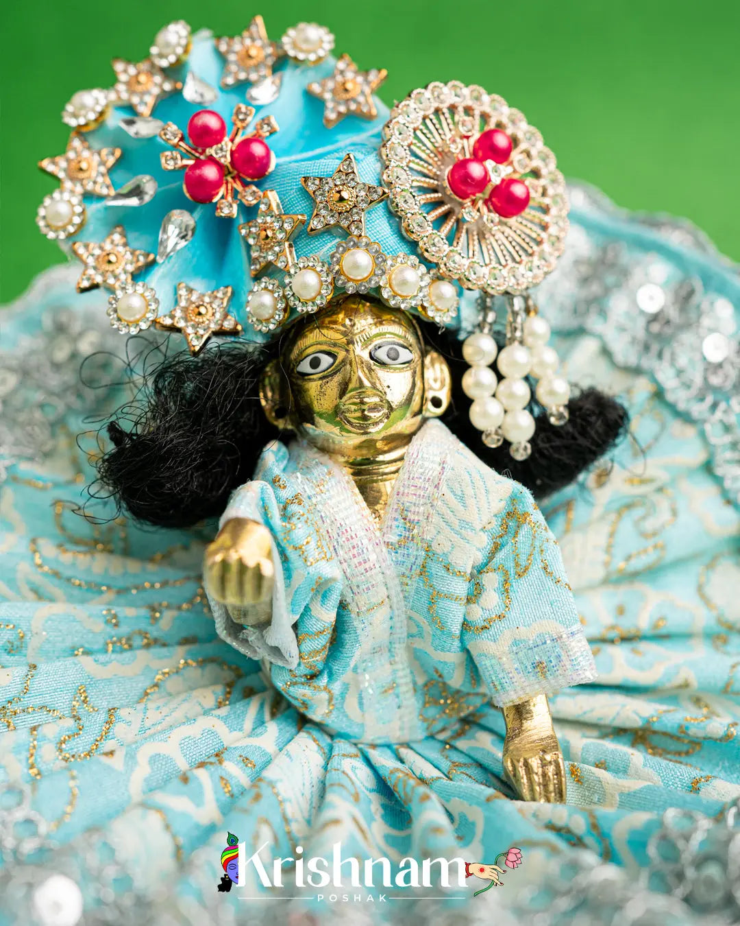 Cotton Sky Blue Dress With Silver Work For Laddu Gopal (Without Pagdi ) - Krishnam Poshak