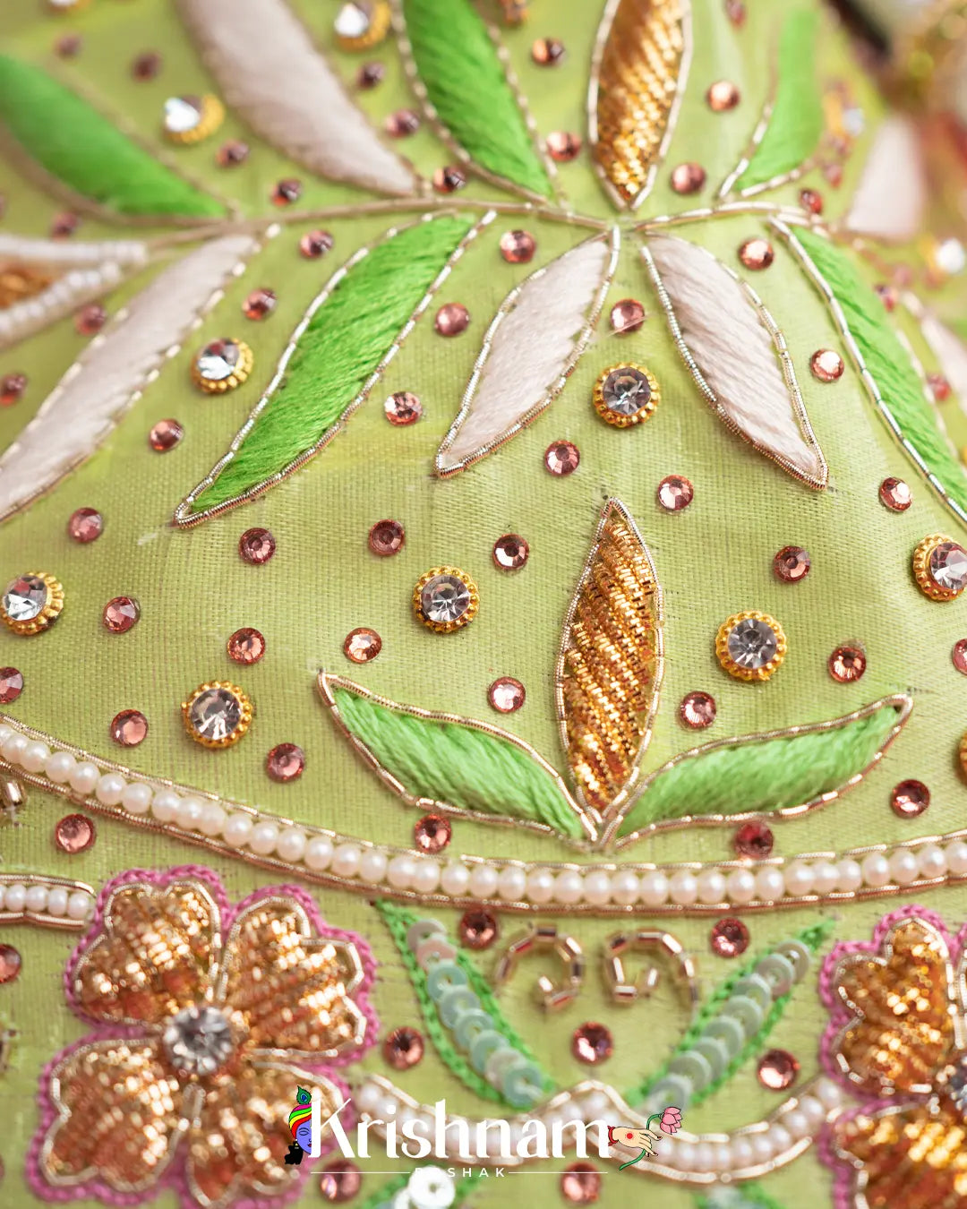 Exquisite Handmade Green Radha Krishna Dress - Crafted with Love in Kolkata" (Dress Only) (Pagdi Not Included) - Krishnam Poshak