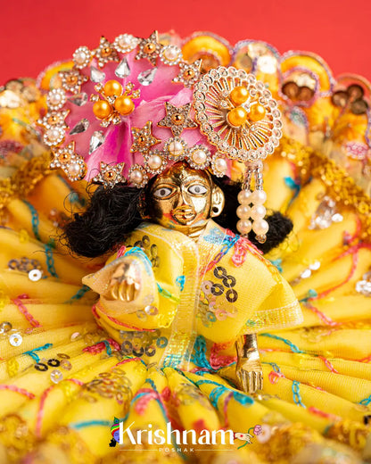 Net Yellow Dress With Thread work For Laddu Gopal (Without Pagdi ) - Krishnam Poshak