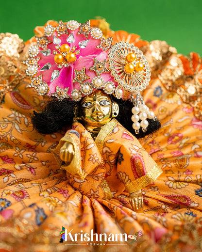 Orange Floral Dress For Laddu Gopal (Without Pagdi ) - Krishnam Poshak