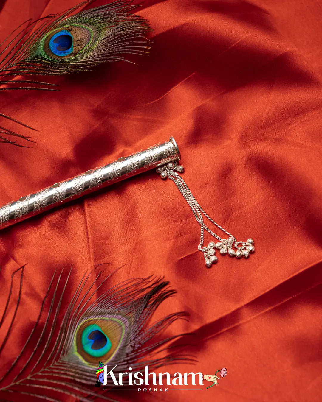 Elegant Holy Silver Handmade Lord Krishna flute, Laddu Gopala Flute (71 Grams Approx.) - Krishnam Poshak