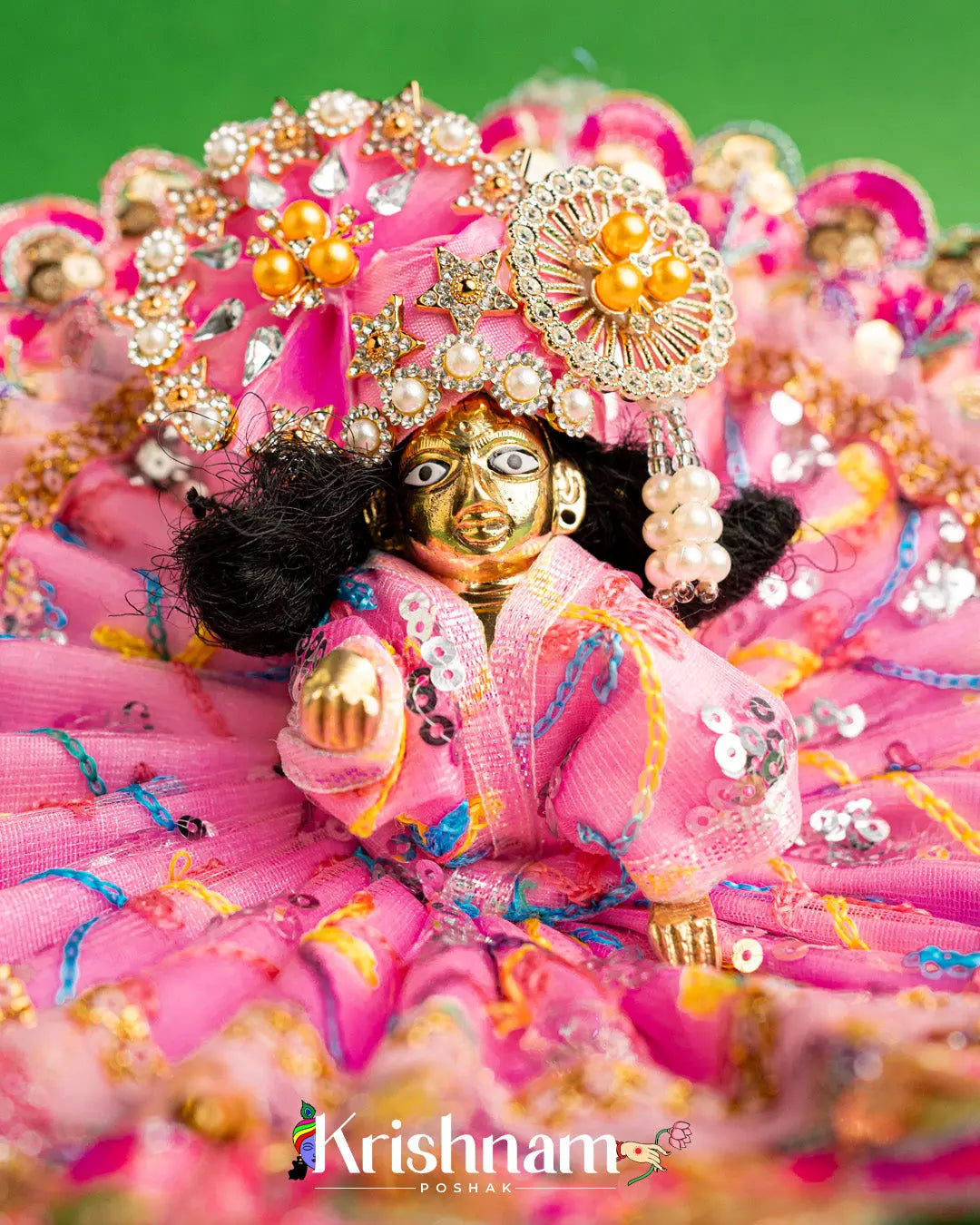 Net Pink Dress With Thread work For Laddu Gopal (Without Pagdi ) - Krishnam Poshak