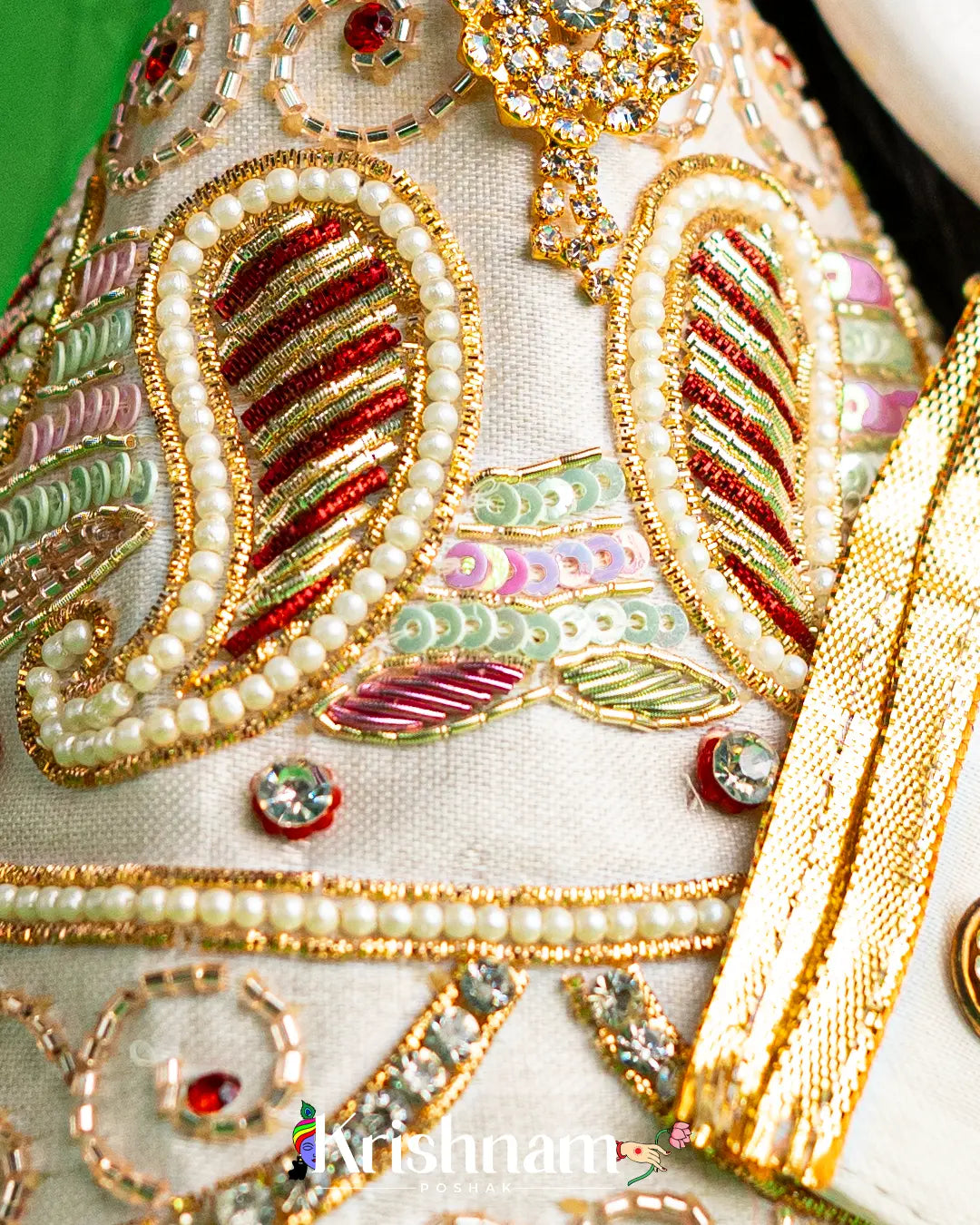 "Exquisite Handmade White Radha Krishna Dress - Crafted with Love in Kolkata" (Dress Only) (Pagdi Not Included) - Krishnam Poshak