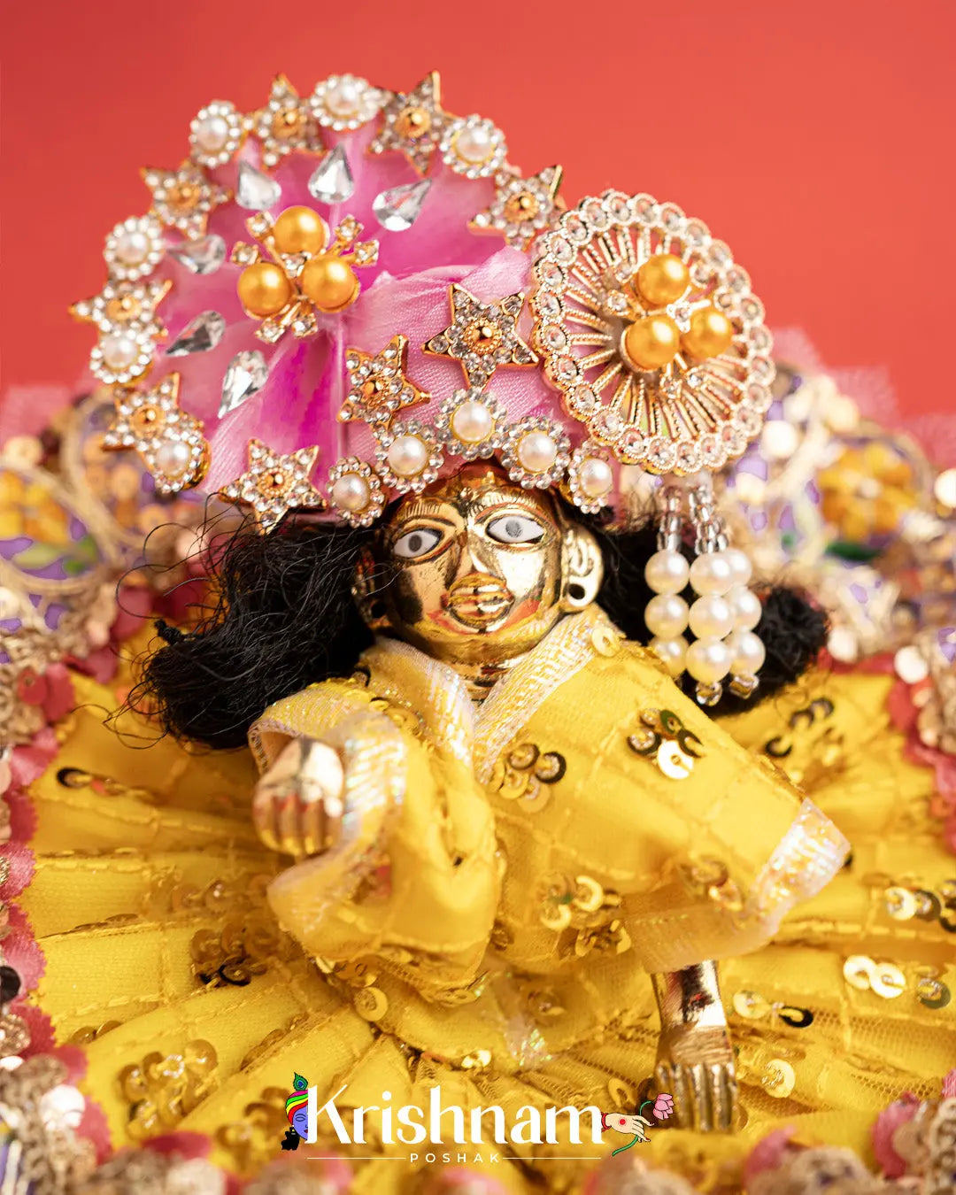 Yellow Net Dress For Laddu Gopal (Without Pagdi ) - Krishnam Poshak