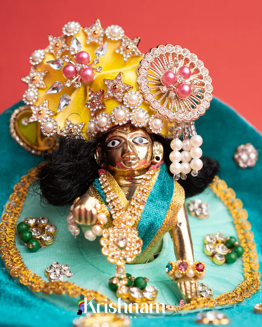 Green Net & Velvet Dress for Laddu Gopal (Pagdi Not Included) - Lord of Universe