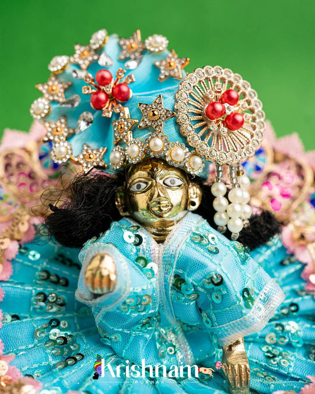 Sky Blue Net Dress For Laddu Gopal (Without Pagdi ) - Krishnam Poshak