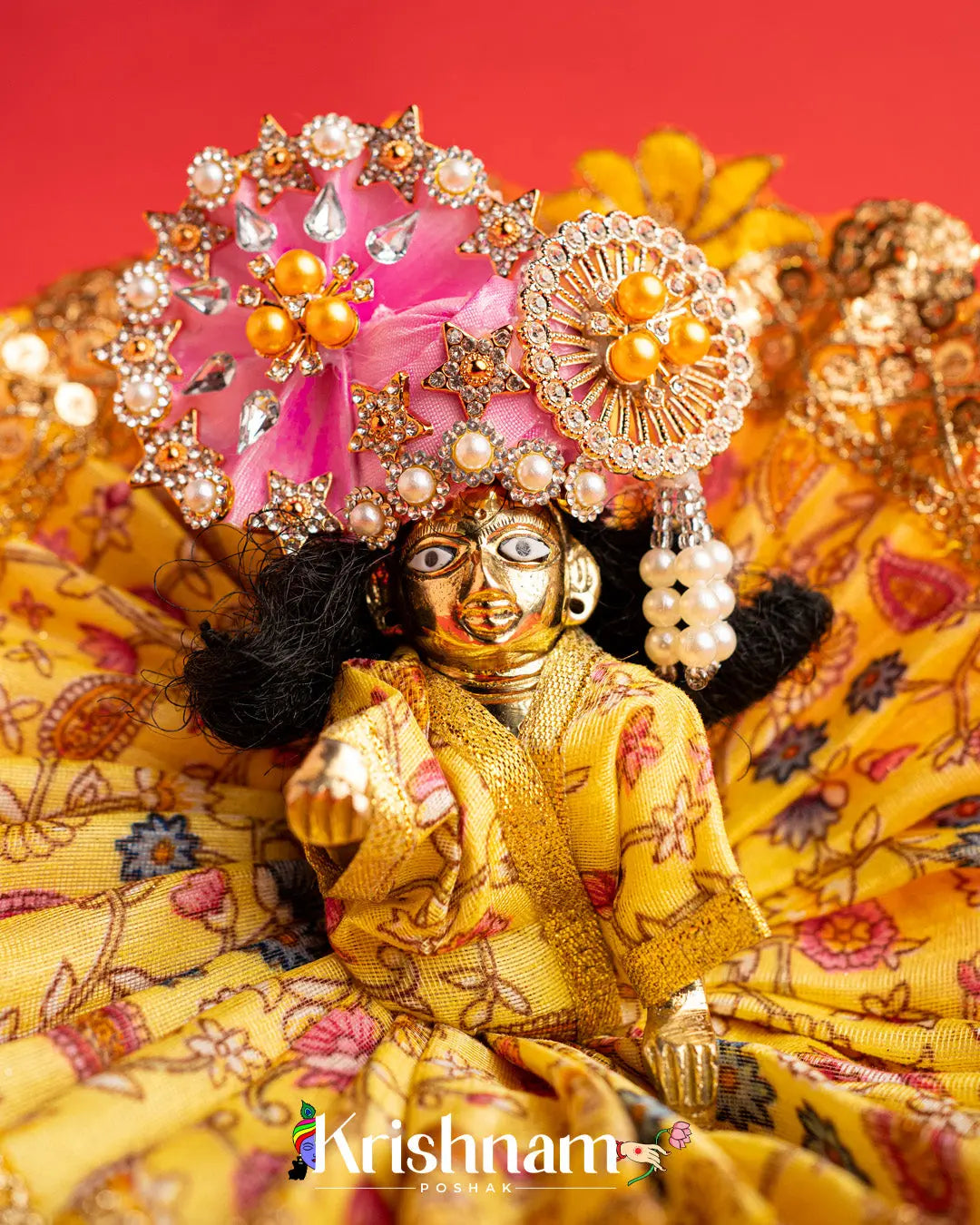Yellow Floral Dress For Laddu Gopal (Without Pagdi ) - Krishnam Poshak