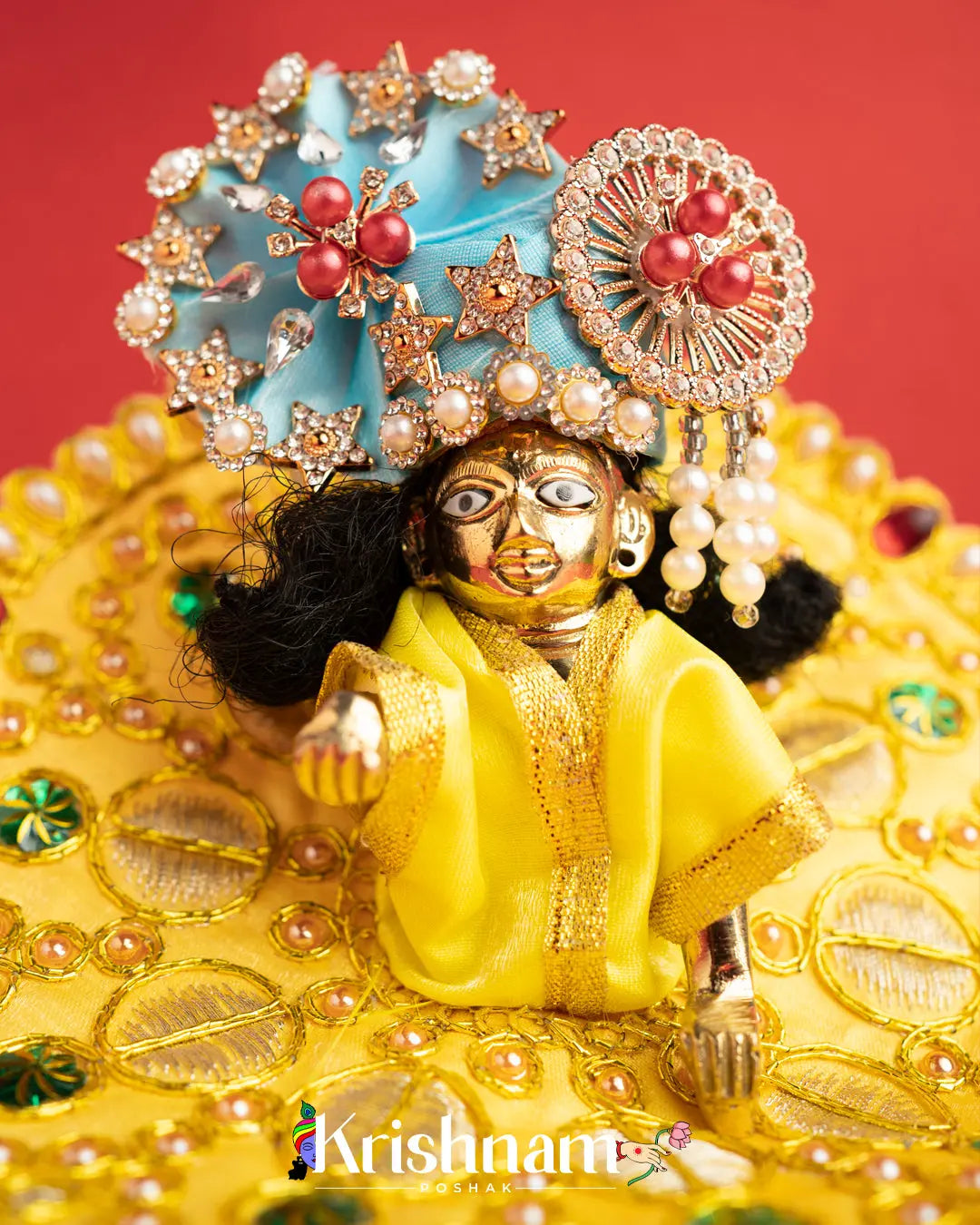 Yellow Dress With Golden Work For Laddu Gopal (Without Pagdi ) - Krishnam Poshak
