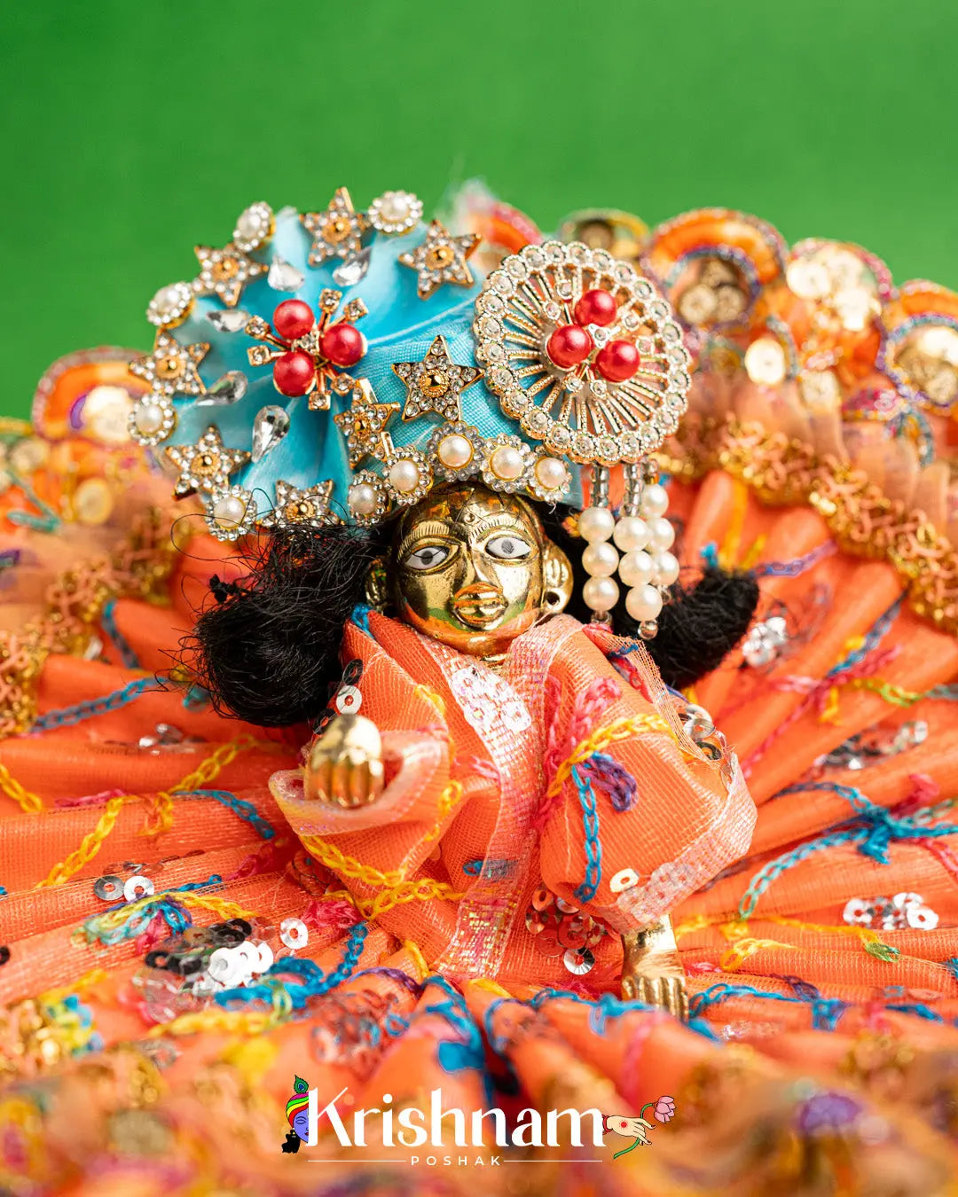 Net Orange Dress With Thread work For Laddu Gopal (Without Pagdi ) - Krishnam Poshak