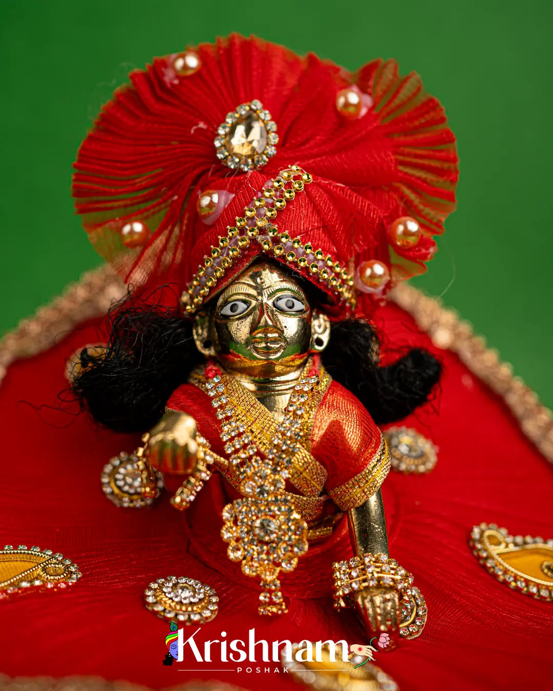Red Net Dress for Laddu Gopal (Pagdi Included) - Krishnam Poshak
