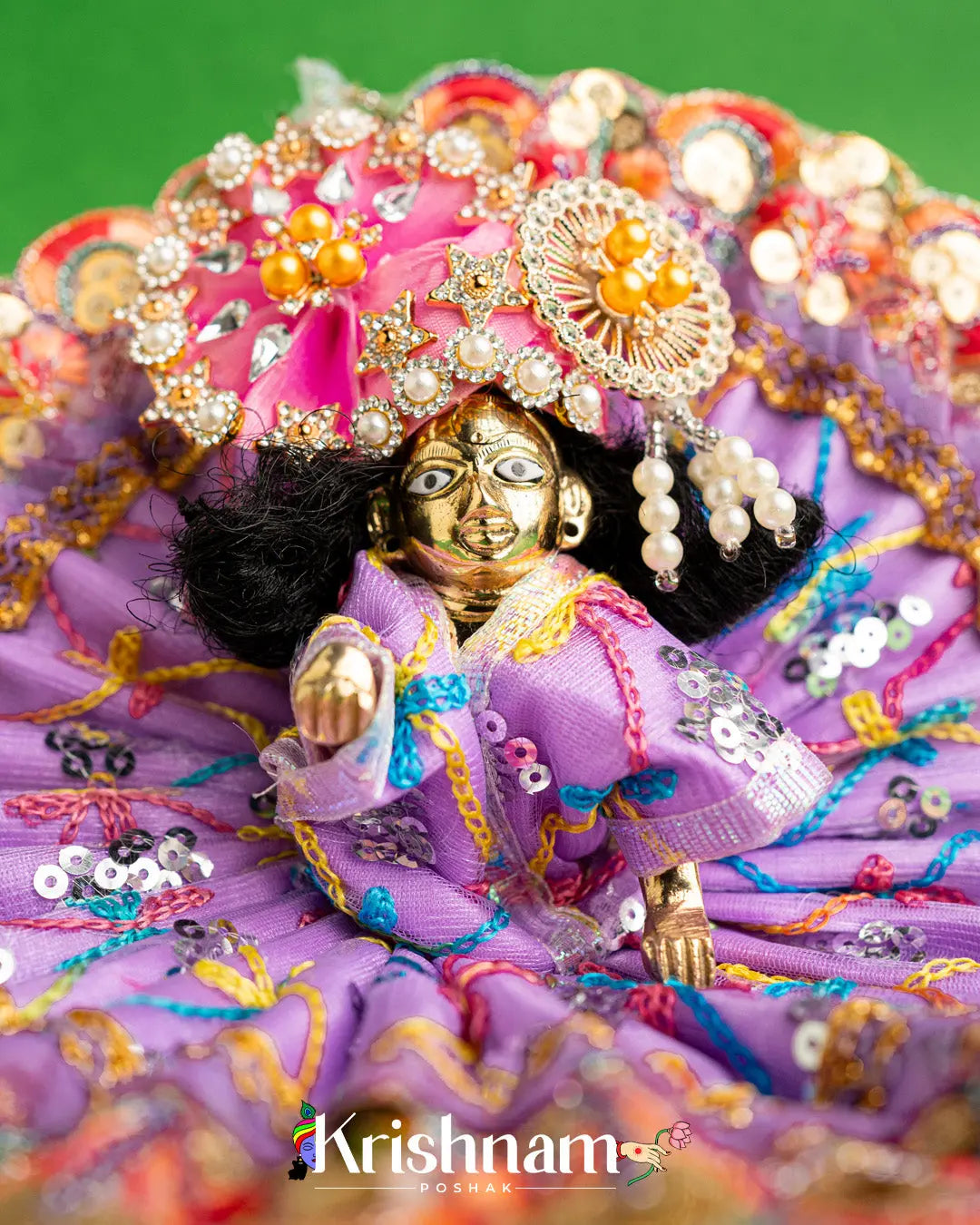 Net Purple Dress With Thread work For Laddu Gopal (Without Pagdi ) - Krishnam Poshak