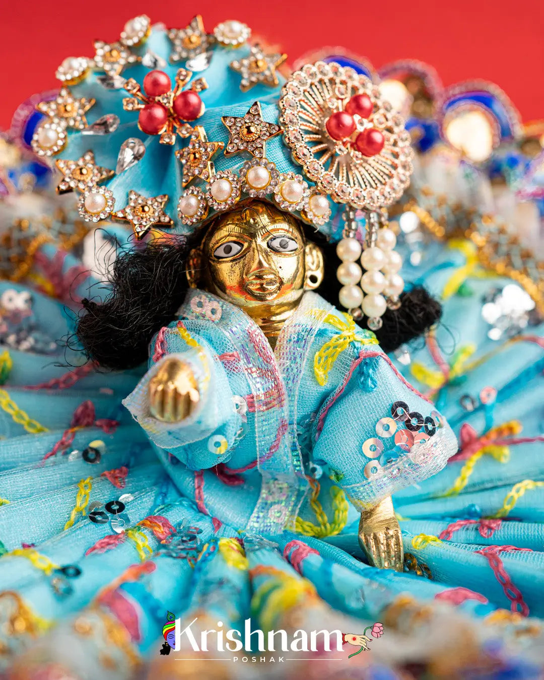 Net Blue Dress With Thread work For Laddu Gopal (Without Pagdi ) - Lord of Universe