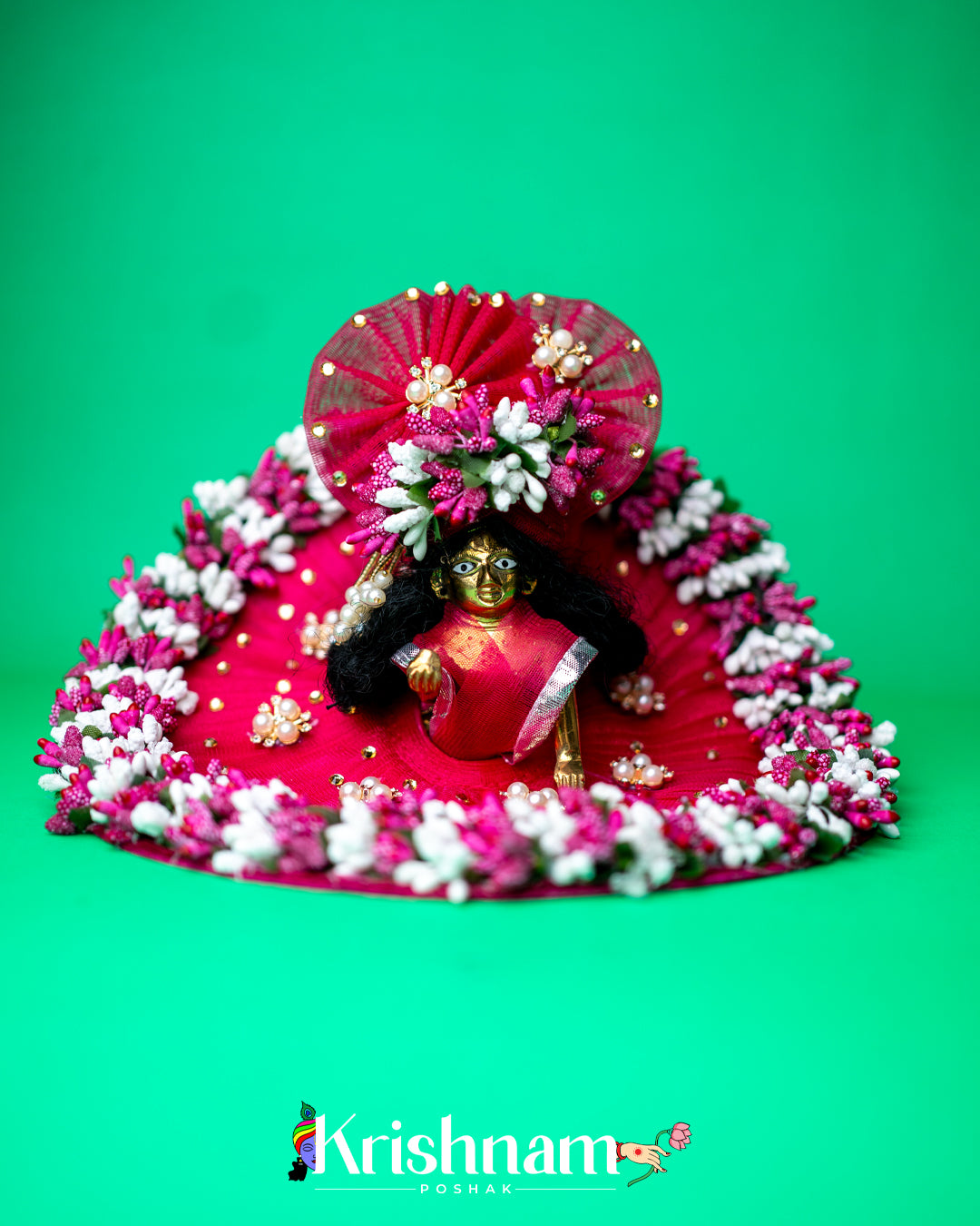 Megenta Floral Heavy dress for laddu gopal ji Krishnam Poshak