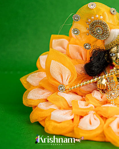 Orange Floral Net Dress for Laddu Gopal (Pagdi & Bansuri Included) - Krishnam Poshak