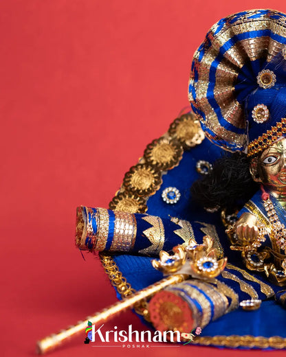 Dark Blue Net Dress for Laddu Gopal (Pagdi & Bansuri Included) - Lord of Universe