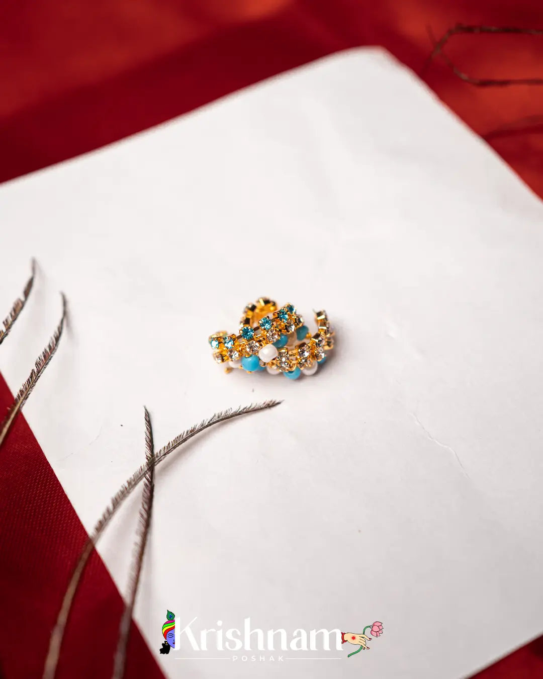 Kundan Moti Hanging Kangan for Shree Radha ,Shree Krishna & Laddu Gopal Ji (Fits to Size 0to3) (1 Set) - Krishnam Poshak