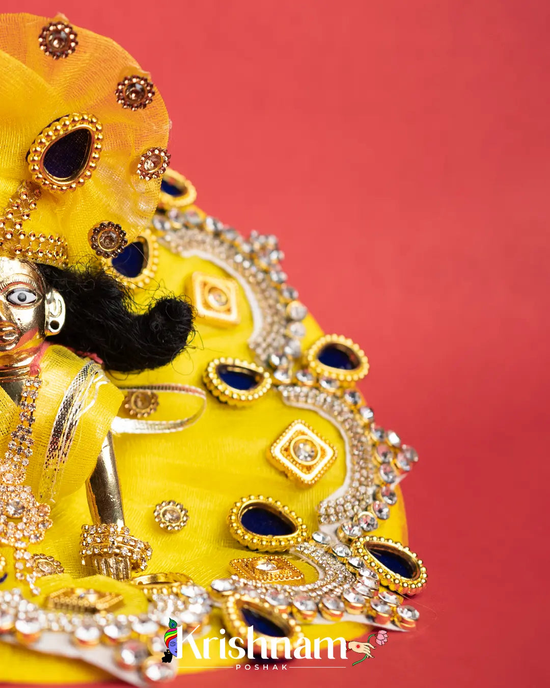 Yellow Net Laddu Gopal Dresses (Pagdi & Bansuri Included) - Krishnam Poshak