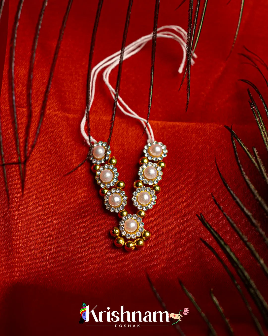 Kundan Moti Neck Mala for Shri Krishna, Radha & Laddu Gopal Ji (Size 0to4) - Krishnam Poshak