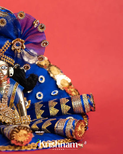 Dark Blue Net Dress for Laddu Gopal (Pagdi & Bansuri Included) - Lord of Universe